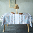 Beige White Tisa Linen Tablecloth 106x65" - Elegant Farmhouse Table Linens | Premium Natural Linen