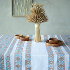 Beige White Tisa Linen Tablecloth 106x65" - Elegant Farmhouse Table Linens | Premium Natural Linen