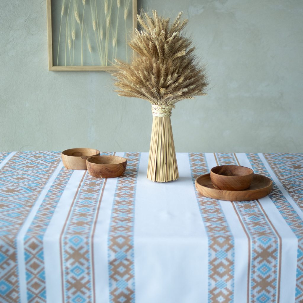 Beige White Tisa Linen Tablecloth 106x65" - Elegant Farmhouse Table Linens | Premium Natural Linen