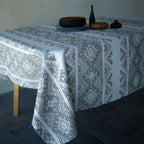 Arabesque Linen Tablecloth 73x63" - Elegant Damask Table Linens | Premium Natural Linen