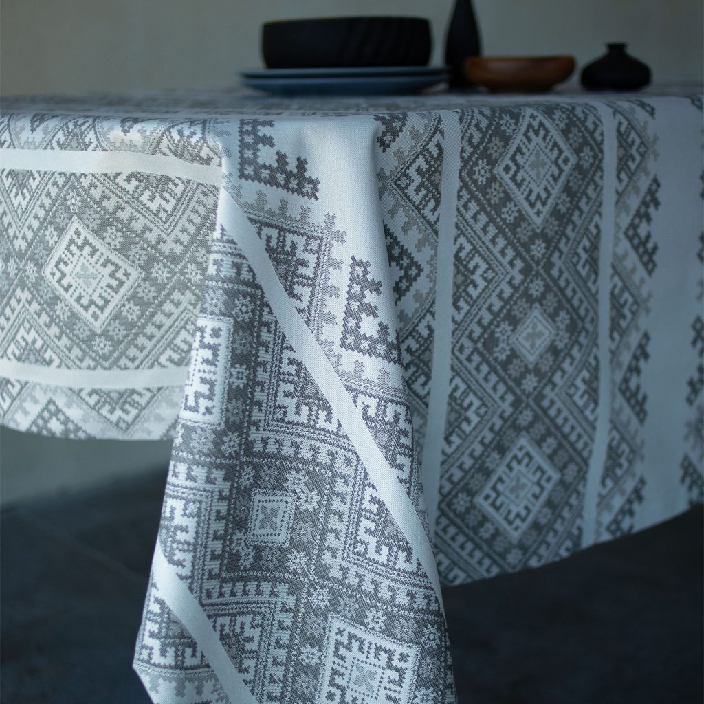 Arabesque Linen Tablecloth 73x63" - Elegant Damask Table Linens | Premium Natural Linen