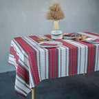 Red Linen Table Set 75x55" - Farmhouse Tablecloth & 6 Napkins | Premium Natural Linen Dining Set