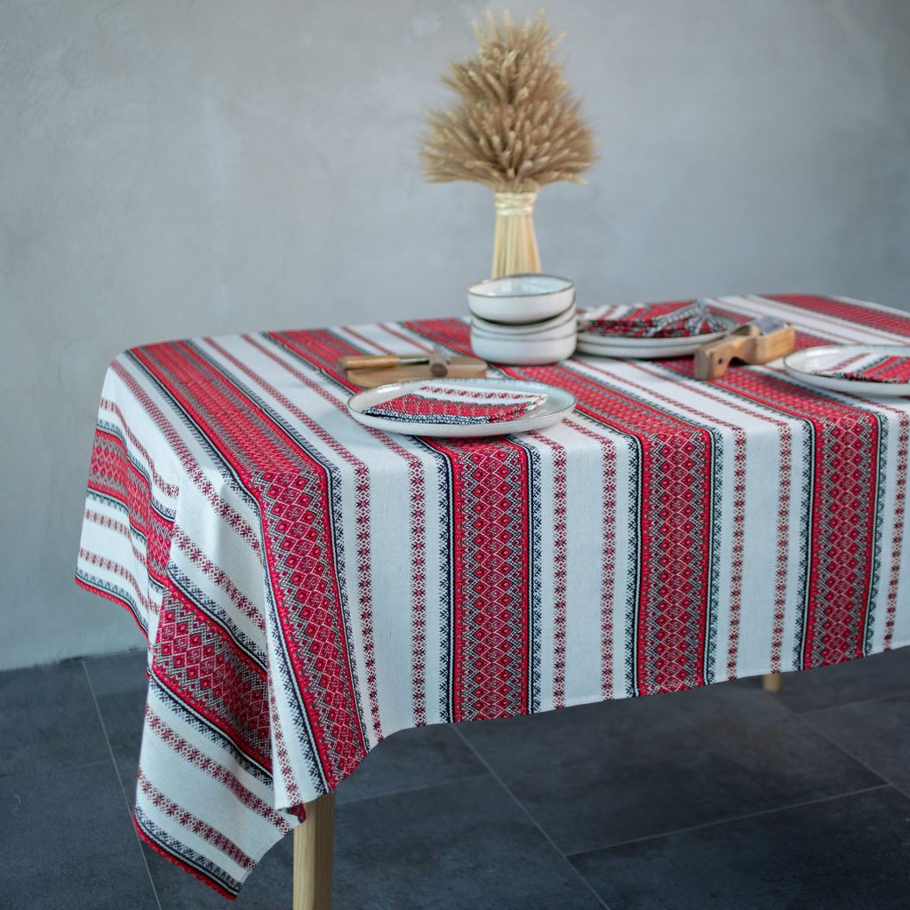 Red Linen Table Set 75x55" - Farmhouse Tablecloth & 6 Napkins | Premium Natural Linen Dining Set
