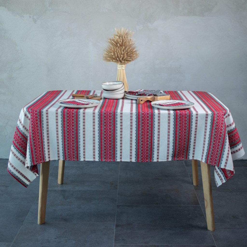 Red Linen Table Set 75x55" - Farmhouse Tablecloth & 6 Napkins | Premium Natural Linen Dining Set