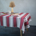 Red Linen Table Set 75x55" - Farmhouse Tablecloth & 6 Napkins | Premium Natural Linen Dining Set