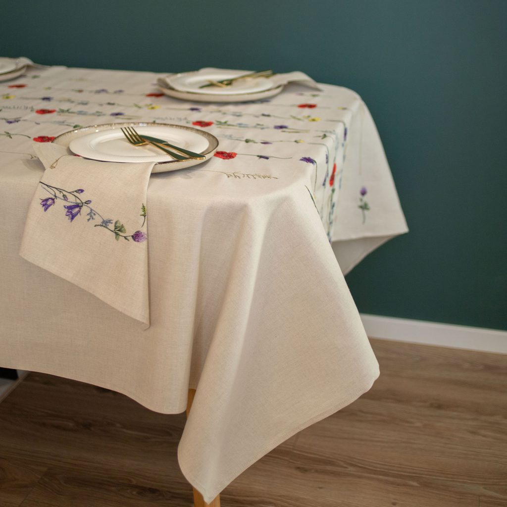 Wildflowers Linen Tablecloth 71x59" - Botanical Farmhouse Table Linens | Premium Natural Linen