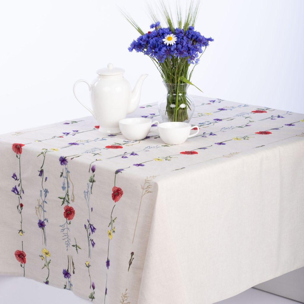 Wildflowers Linen Tablecloth 71x59" - Botanical Farmhouse Table Linens | Premium Natural Linen