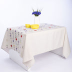 Wildflowers Linen Tablecloth 71x59" - Botanical Farmhouse Table Linens | Premium Natural Linen