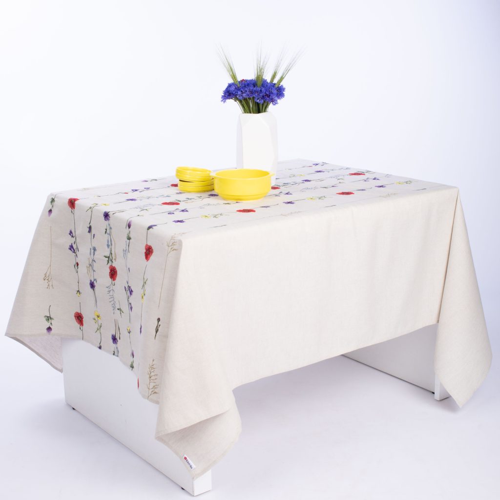 Wildflowers Linen Tablecloth 71x59" - Botanical Farmhouse Table Linens | Premium Natural Linen