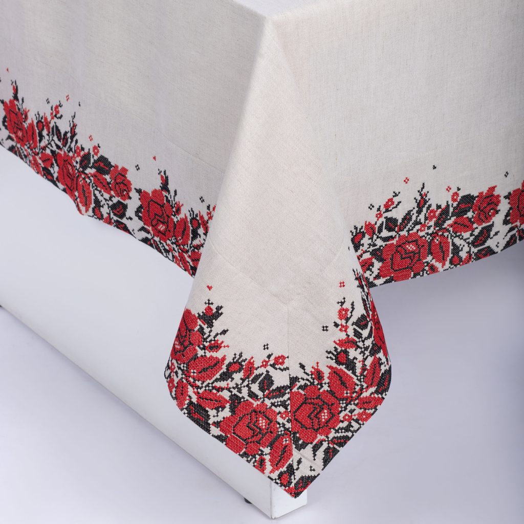 Ethnic Motifs Linen Tablecloth 87x57" - Traditional Folk Table Linens | Premium Natural Linen