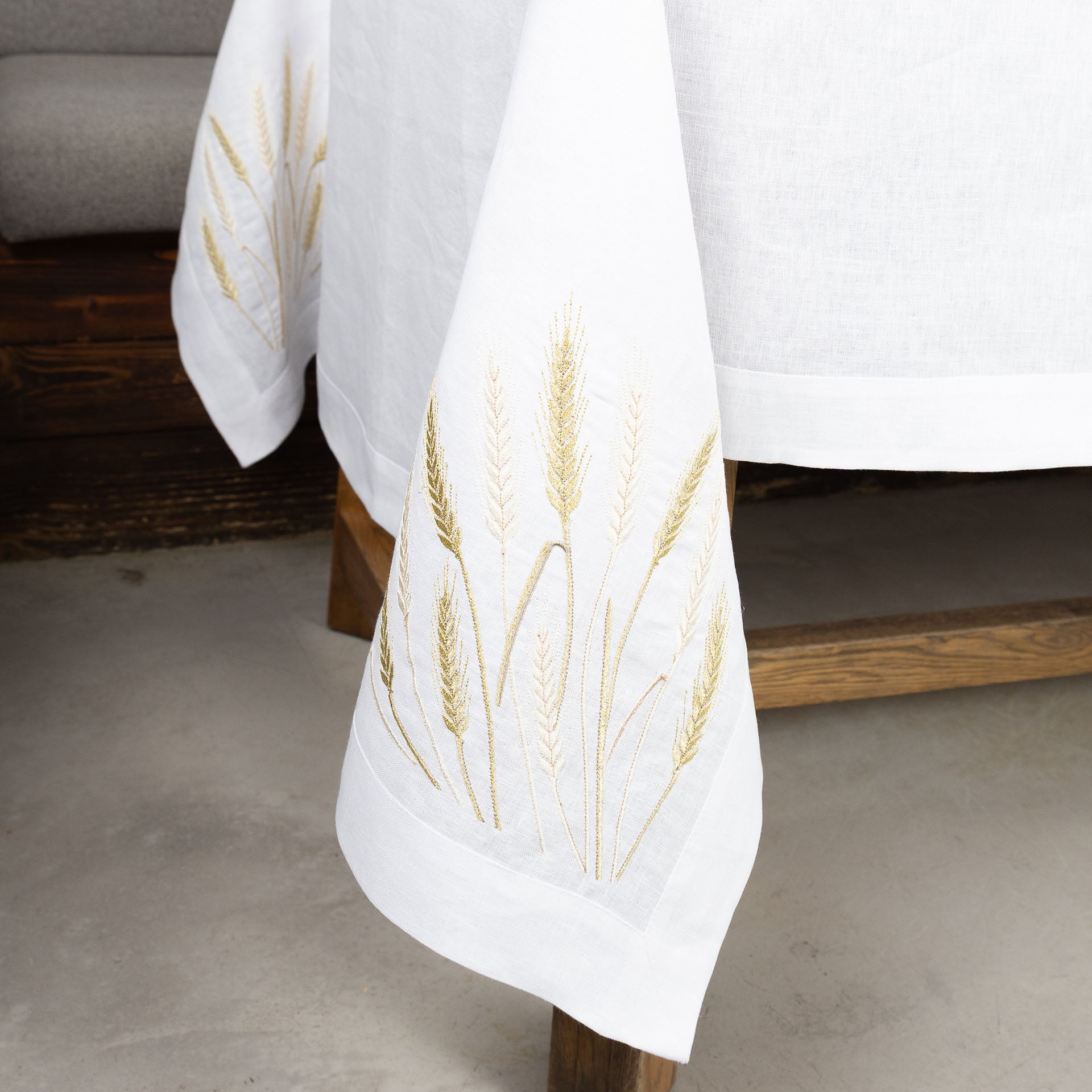 White Wheat Field Linen Tablecloth 71x59 | Farmhouse Linens