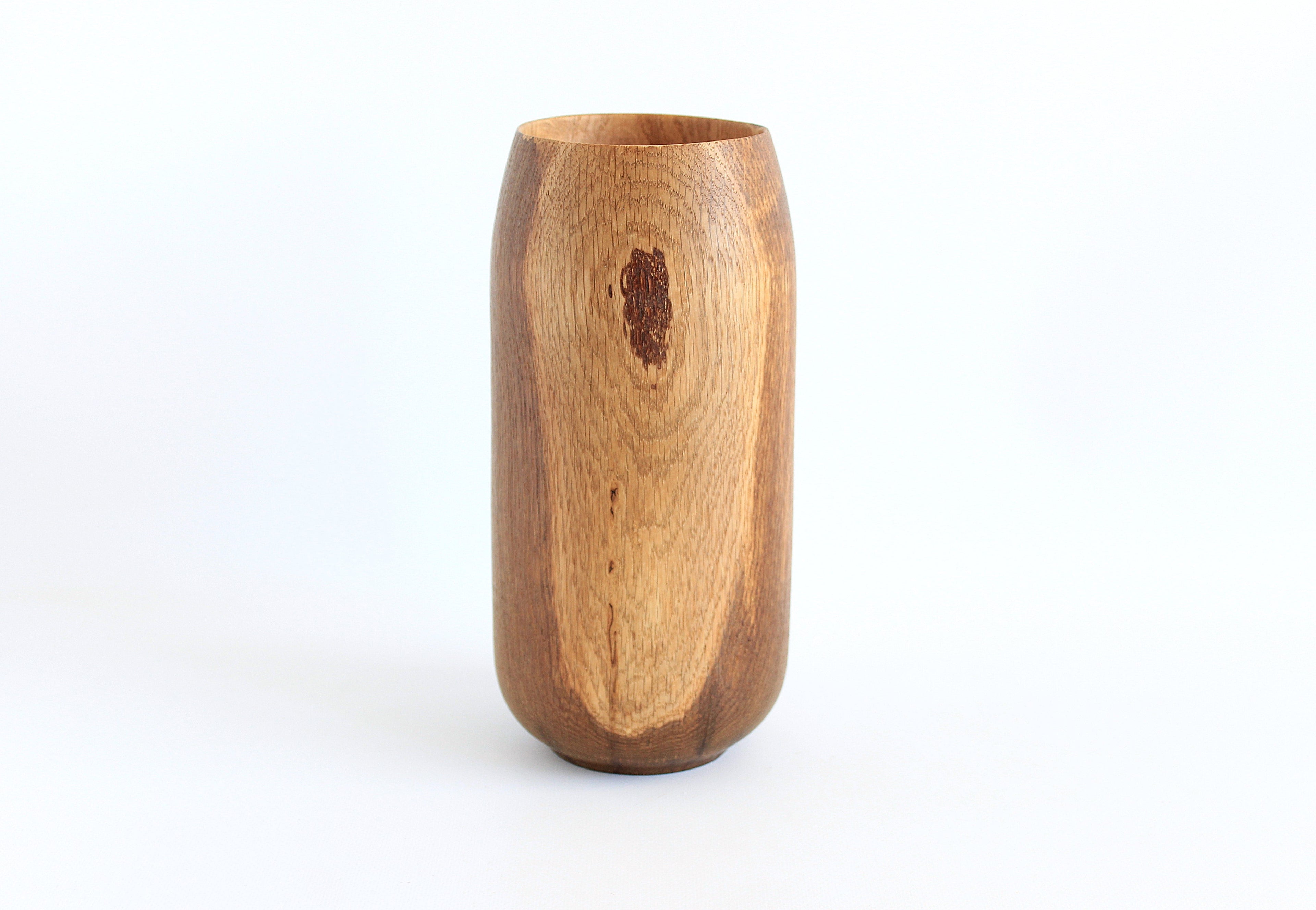 Small Handcrafted Oak Wood Vase for Dried Flowers