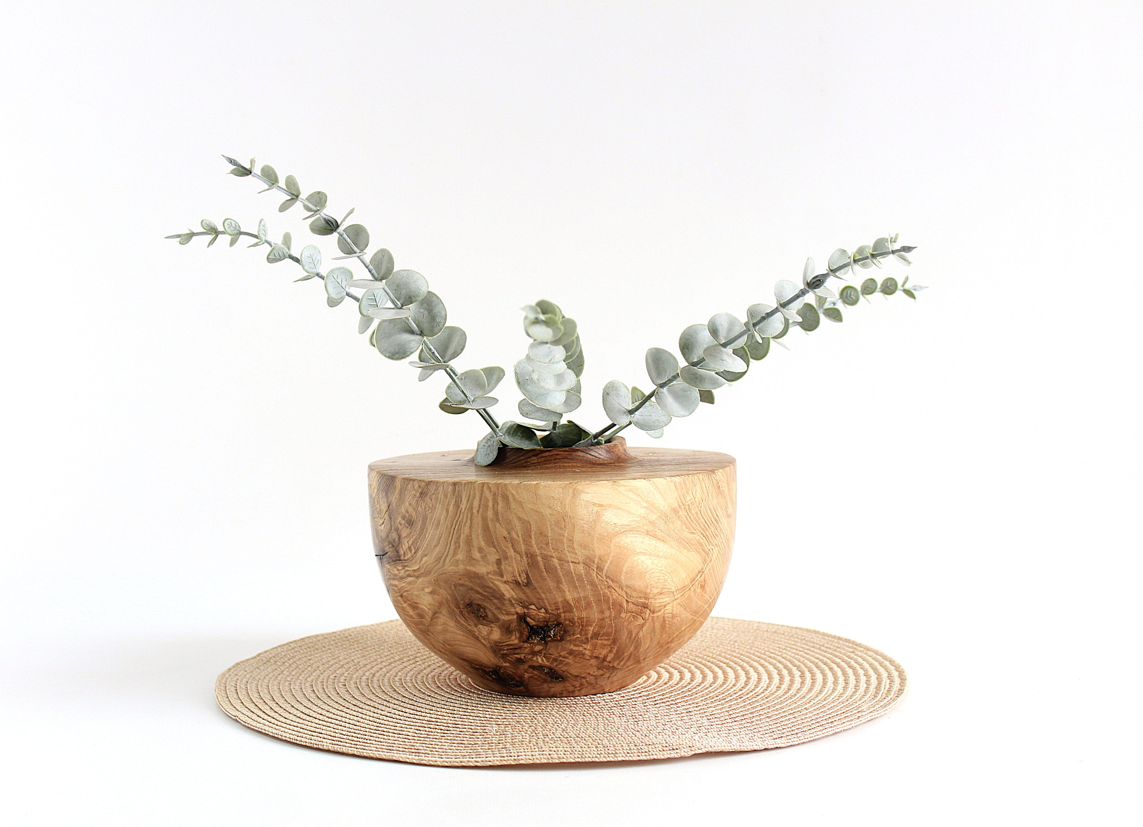 Large Handcrafted Oak Wood Vase for Interior Design