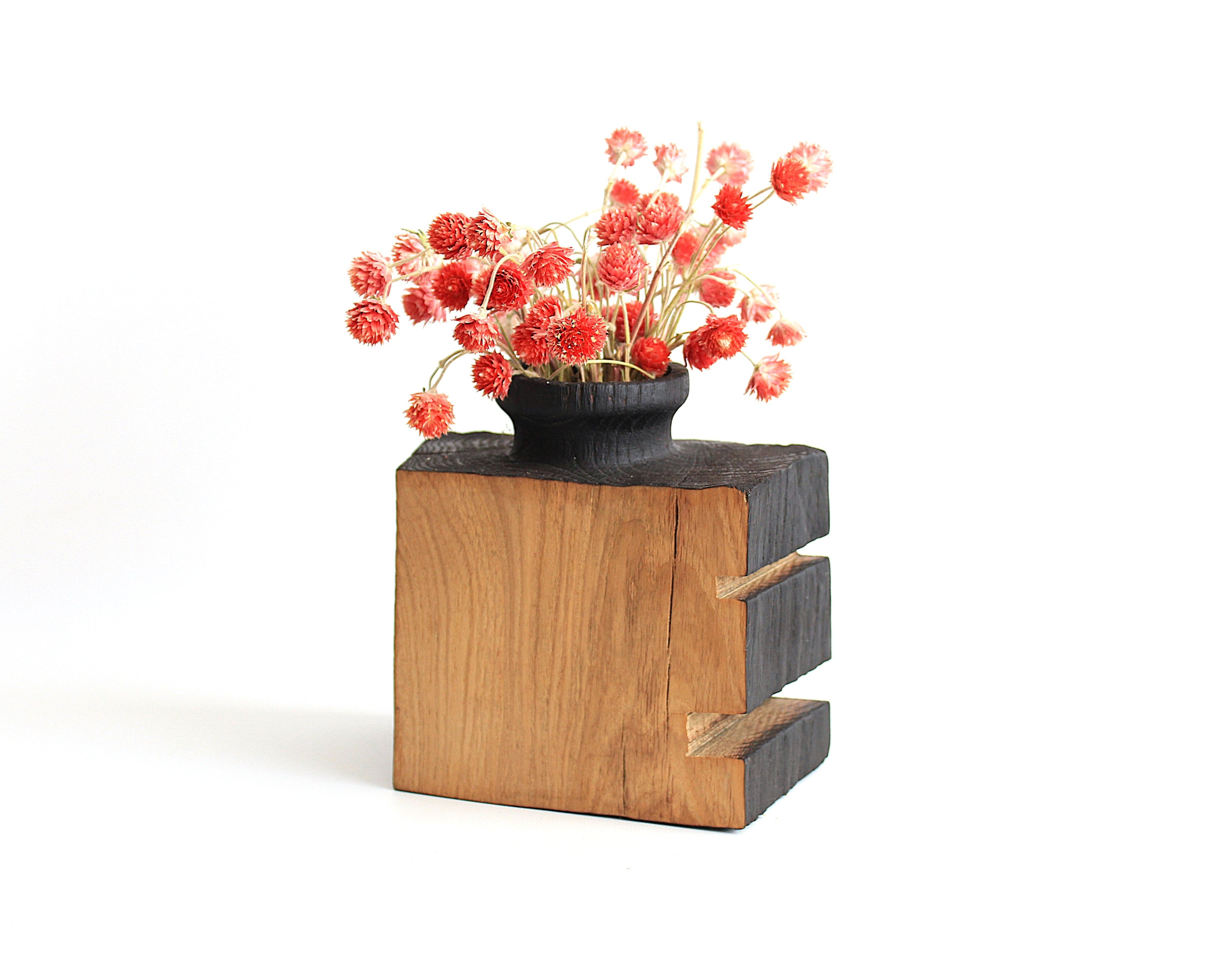 Small Handcrafted Oak Wood Vase for Interior Decor