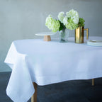 White Melissa Linen Tablecloth 118x57 | Botanical Table Linens