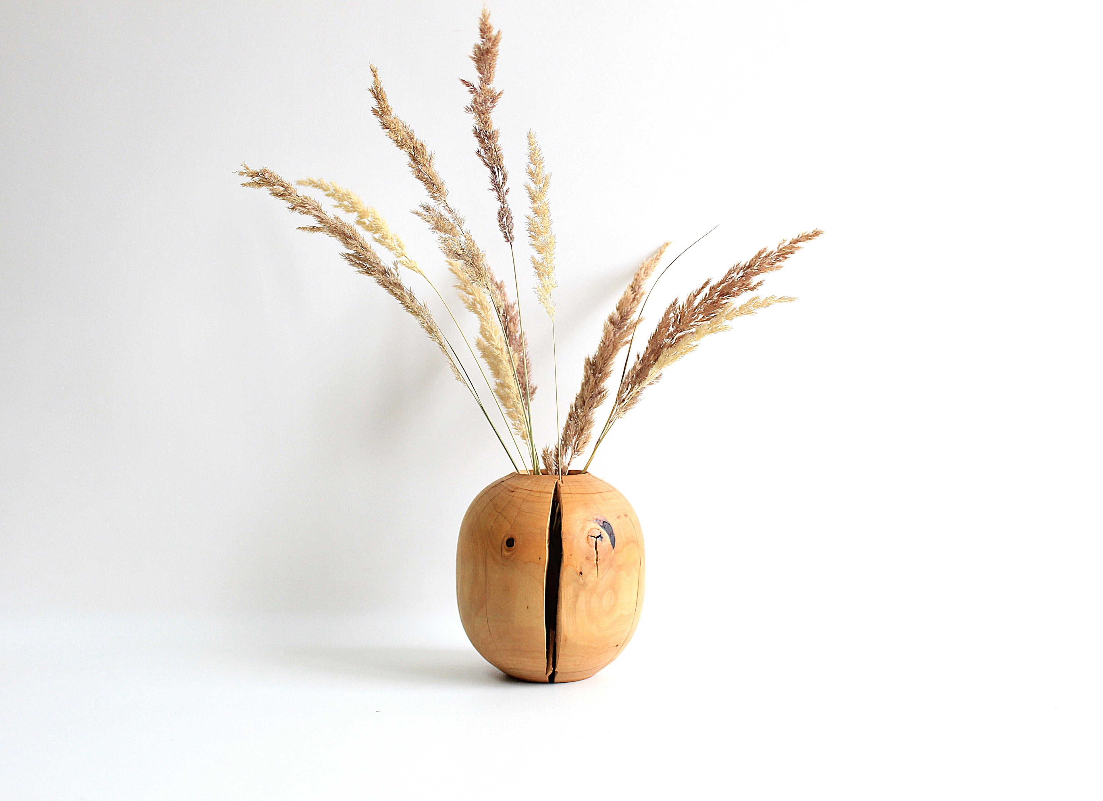 Handcrafted Pear Wood Vase for Dried Flowers - Artisan Made