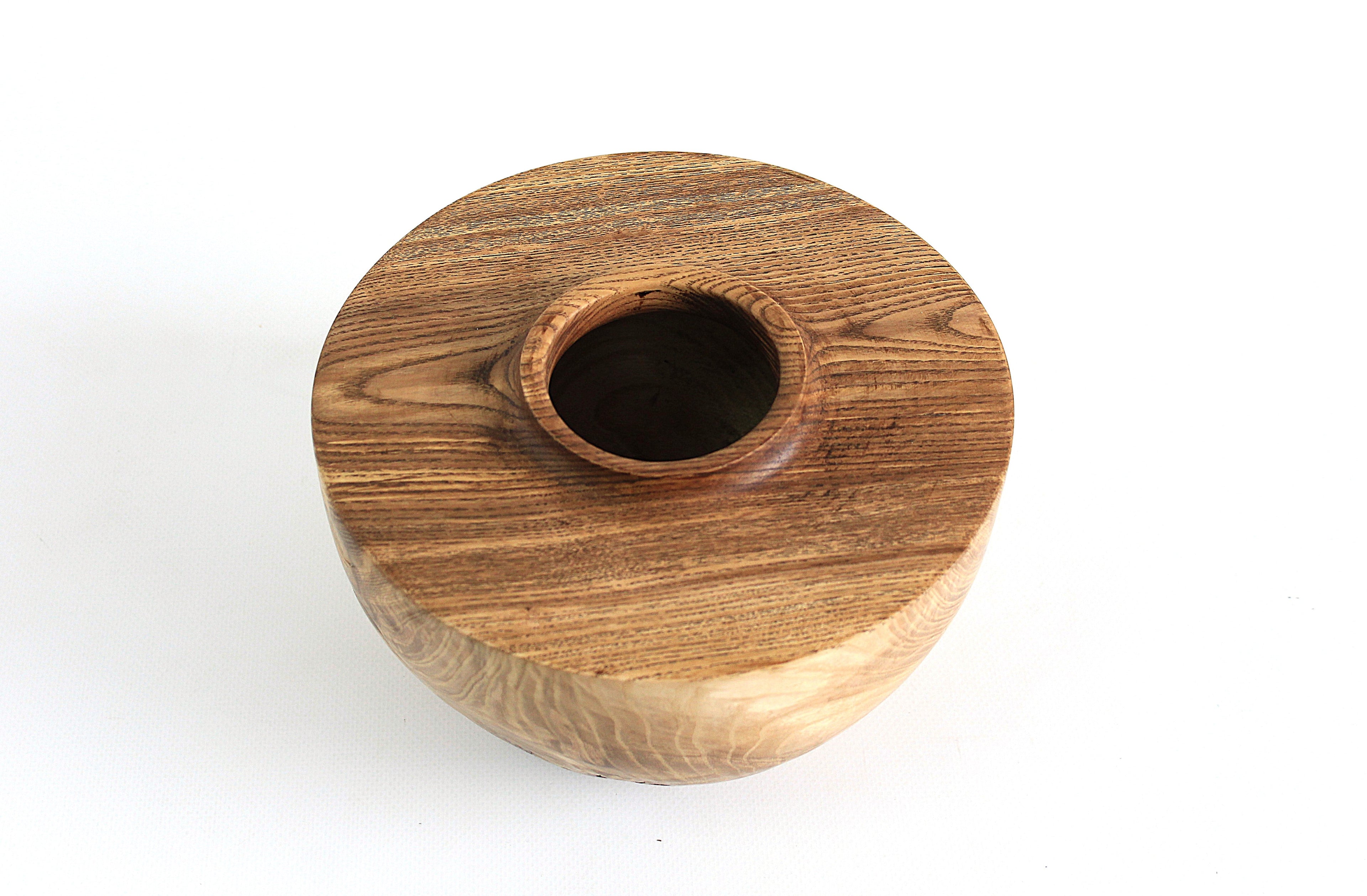 Large Handcrafted Oak Wood Vase for Interior Design