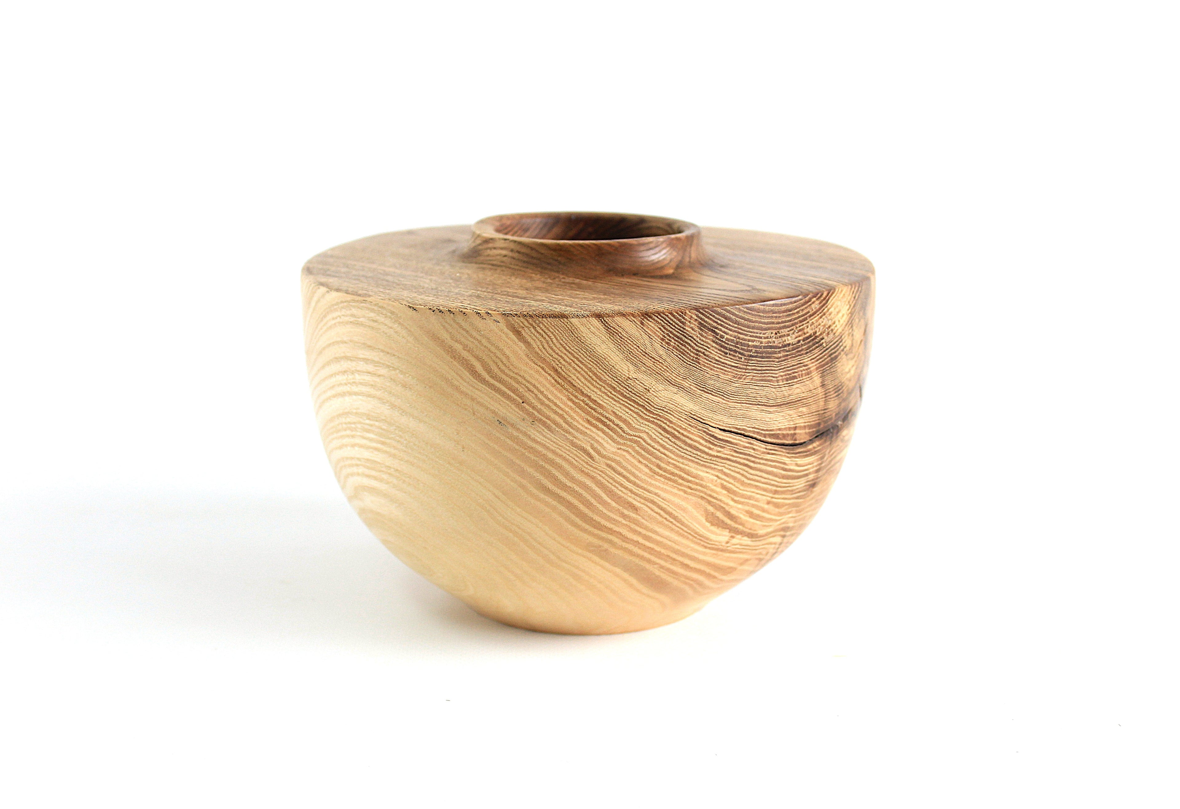 Large Handcrafted Oak Wood Vase for Interior Design