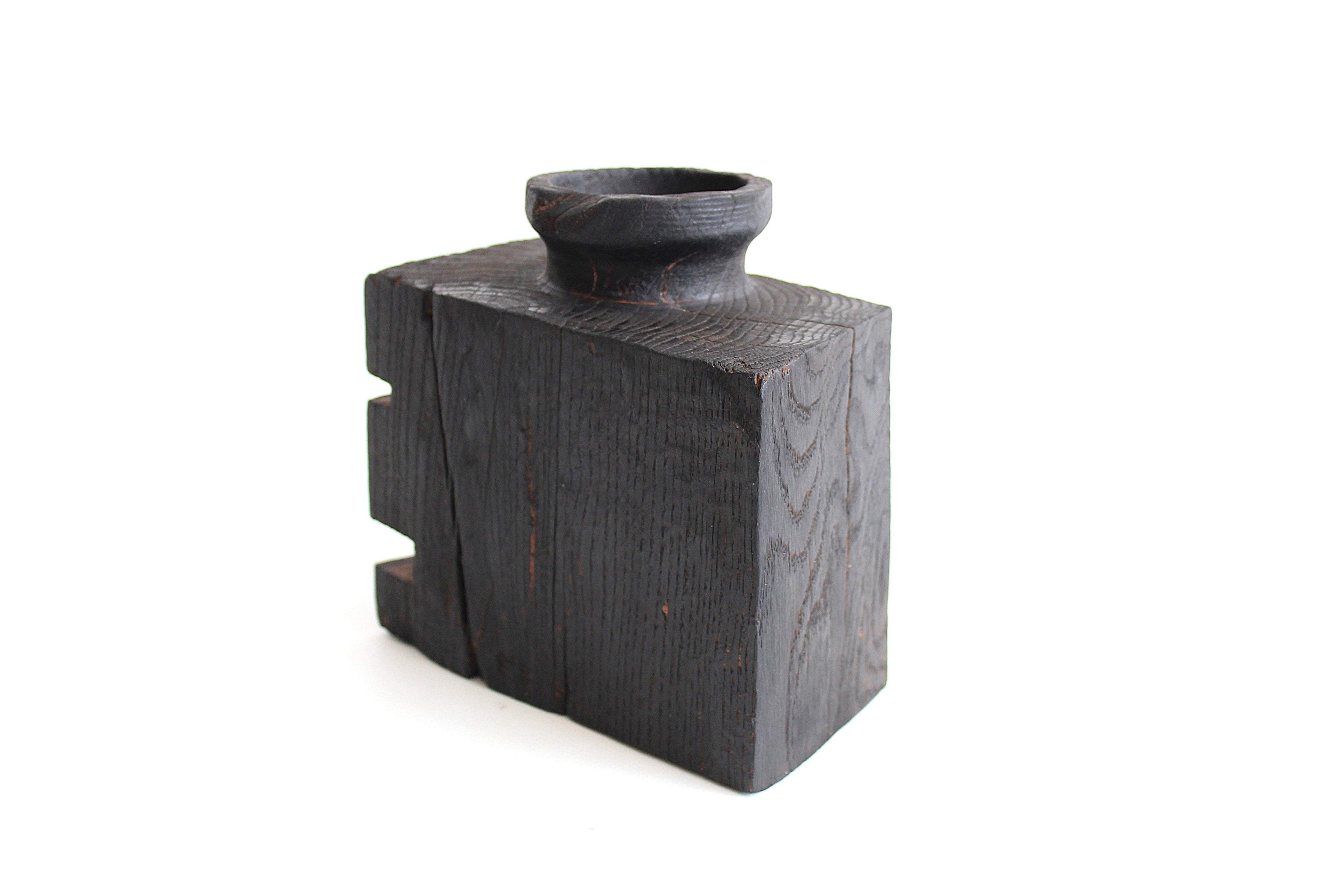 Small Handcrafted Oak Wood Vase for Interior Decor