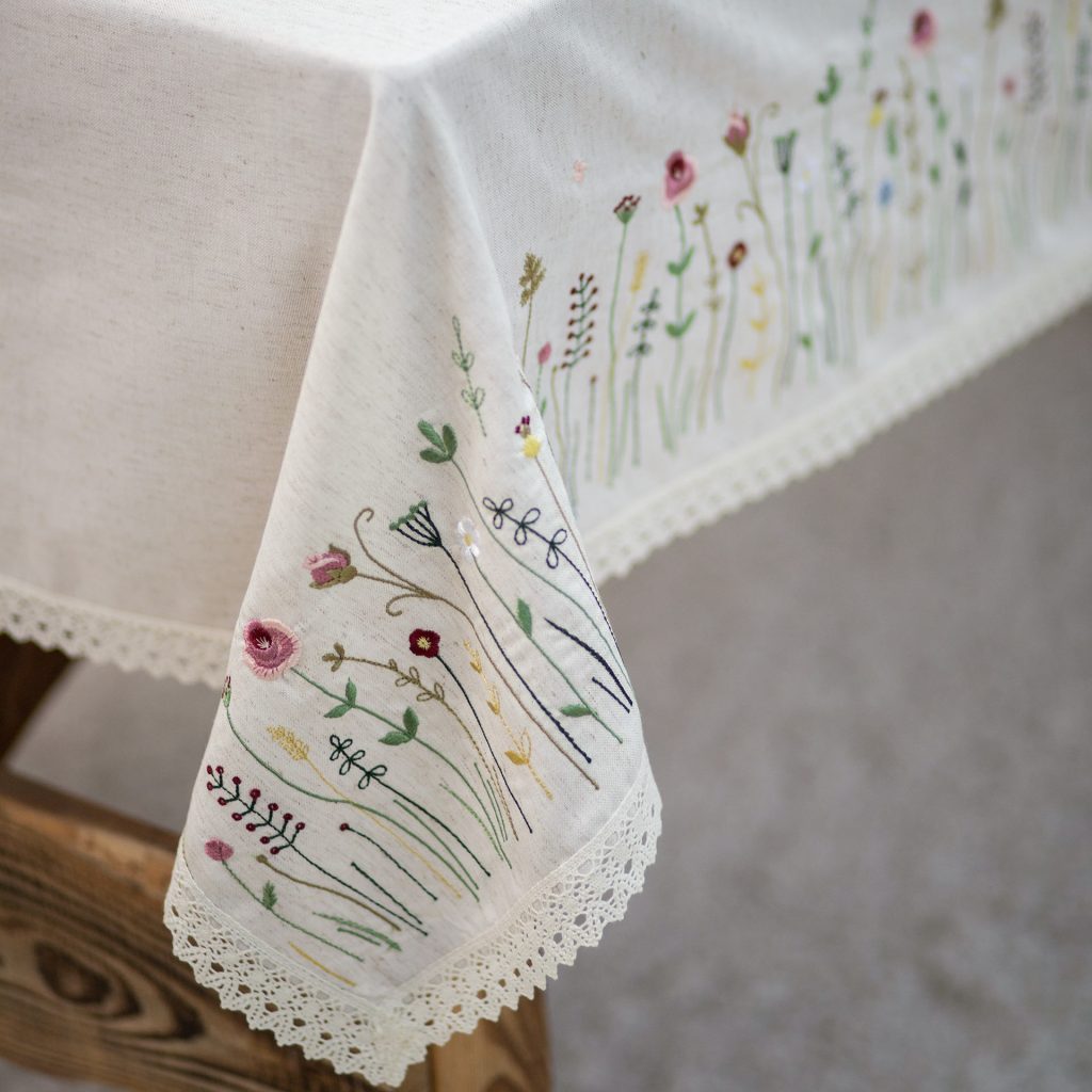 Beige Provence Dune Linen Tablecloth 79x55" - Farmhouse Table Linens | Premium Natural Linen