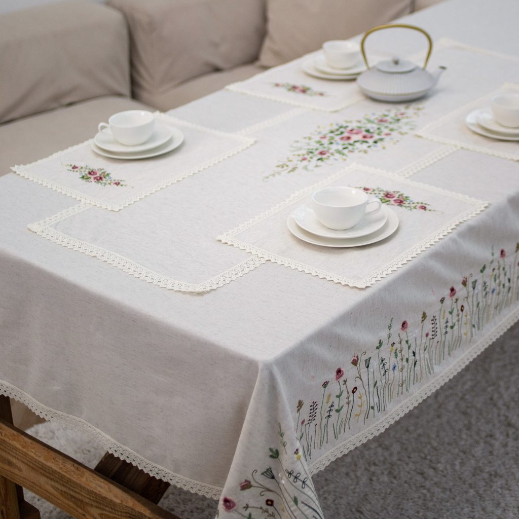 Beige Provence Dune Linen Tablecloth 79x55" - Farmhouse Table Linens | Premium Natural Linen