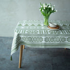 Green Krolevets Linen Tablecloth 65x55" - Traditional Ukrainian Table Linens | Premium Natural Linen