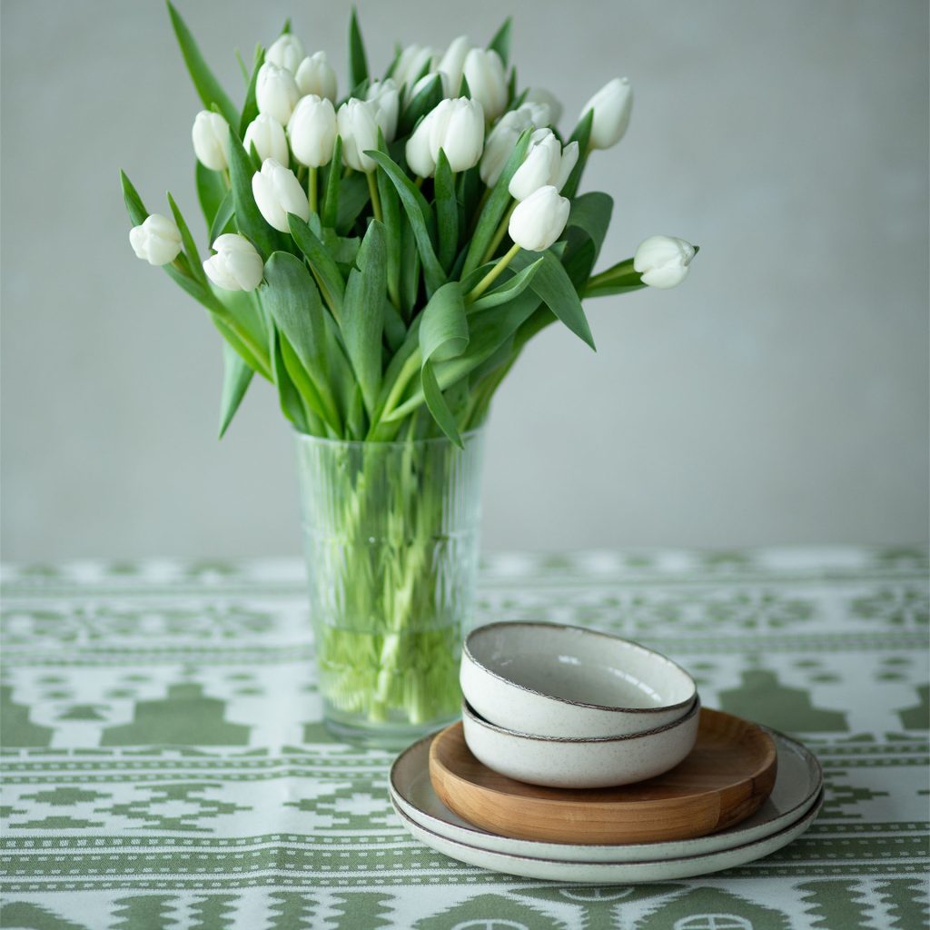 Green Krolevets Linen Tablecloth 65x55" - Traditional Ukrainian Table Linens | Premium Natural Linen