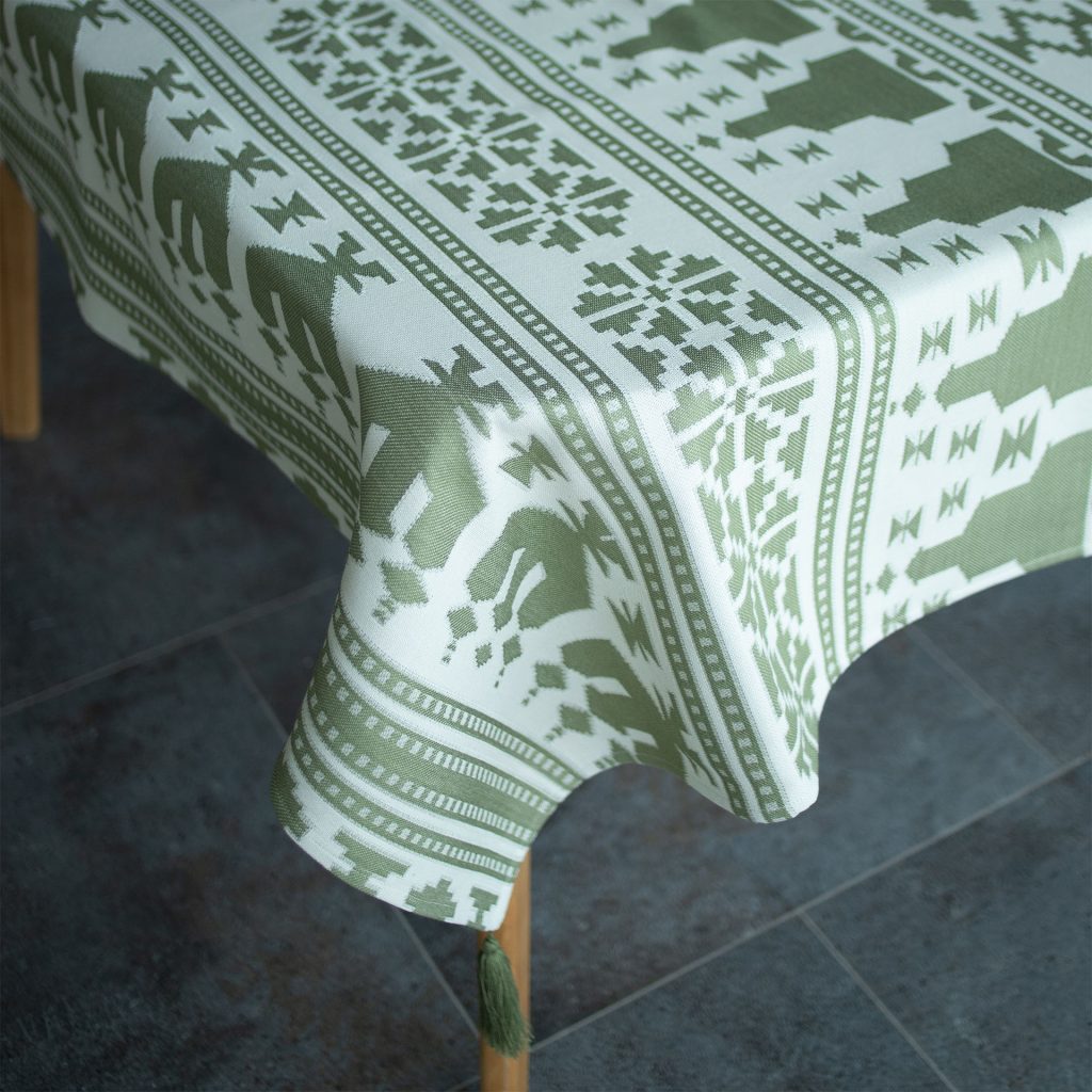 Green Krolevets Linen Tablecloth 65x55" - Traditional Ukrainian Table Linens | Premium Natural Linen