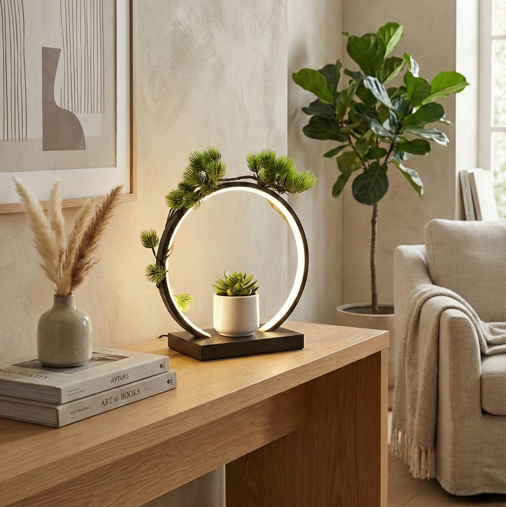 Handcrafted natural wood ring light for home decor